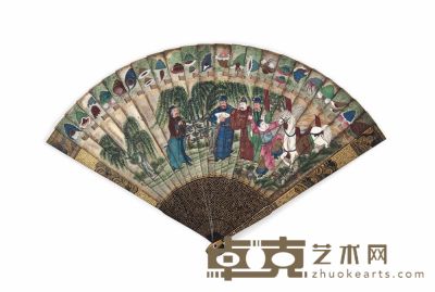 MID-19TH CENTURY A CANTONESE SILVERED，PAINTED AND LACQUERED BRISé FAN 长23cm