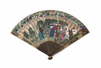 MID-19TH CENTURY A CANTONESE SILVERED，PAINTED AND LACQUERED BRISé FAN