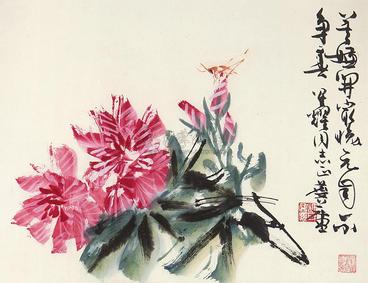 许麟庐 芙蓉 镜心