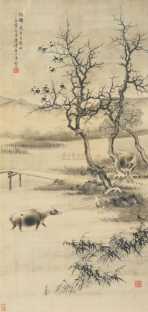 张鋆 丙寅（1926年）作 牧牛图 立轴