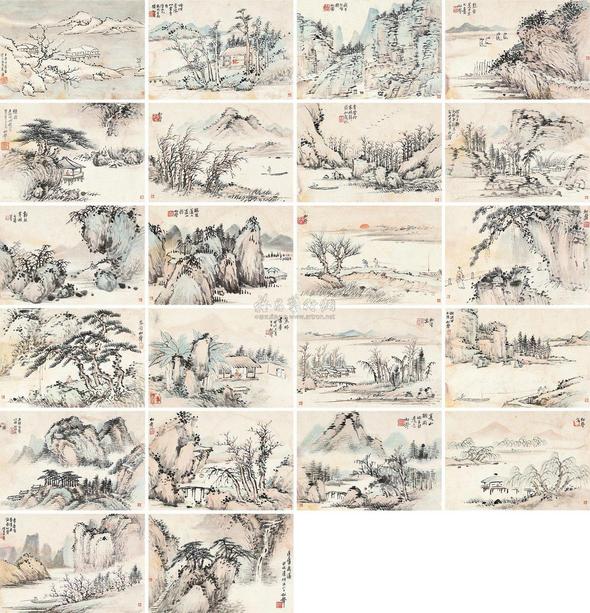 赵松声 甲戌（1934年）作 山水册 （选二十二） 册页