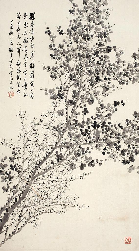 金心兰 丁酉（1897年)作 寒梅图 立轴