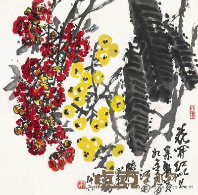 陈大羽 花开红似火 镜心 68×68cm