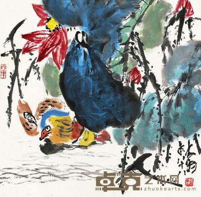 陈大羽 荷花鸳鸯 镜心 68×68cm