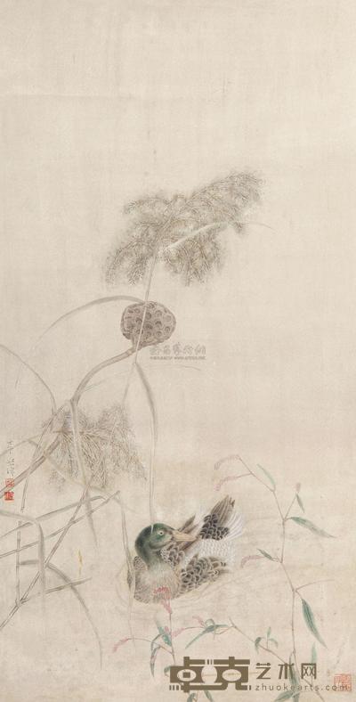 江宏伟 芦塘寒鸭 镜心 46.5×91.5cm