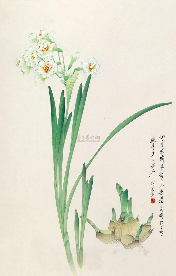 李长白 水仙 镜心