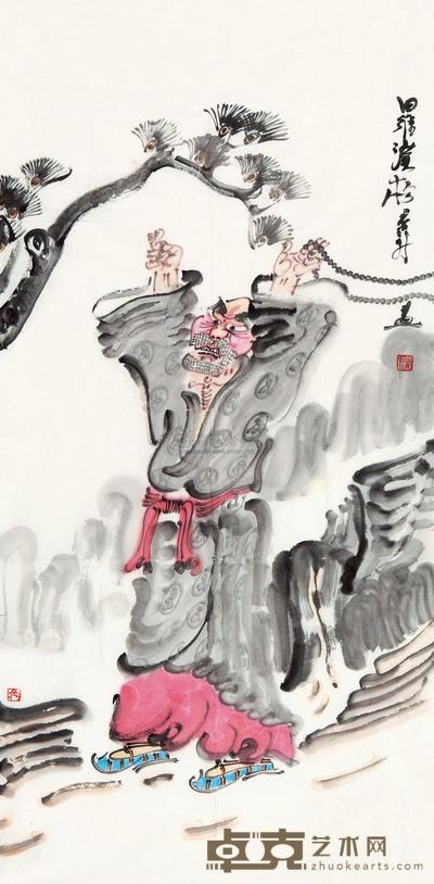 周京新 罗汉松 镜心 67×136cm