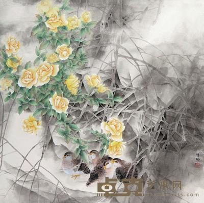 顾扬 花鸟 镜心 66×67cm