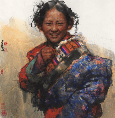南海岩 2005年作 藏族女孩 立轴