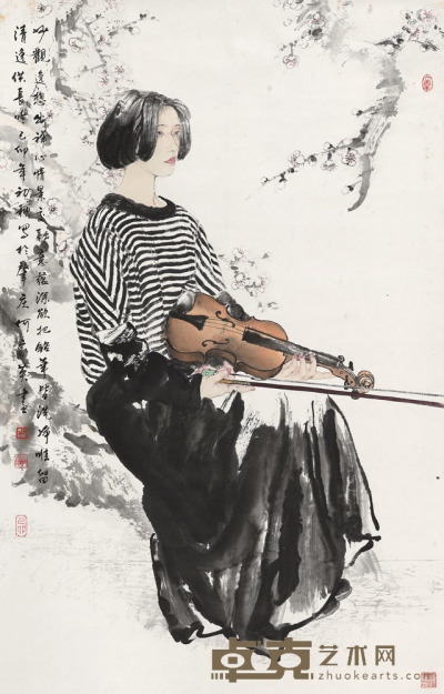 何家英 1999年作 小提琴女孩 镜心 108.5×69cm