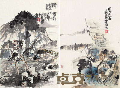 朱新建 山水 (二帧) 镜心 68×45cm×2