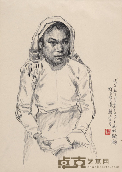 杨建侯 1978年作 傣族女学生 27.5×39cm