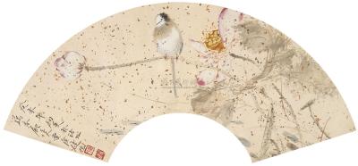 贾广健 2003年作 荷花小鸟 镜框