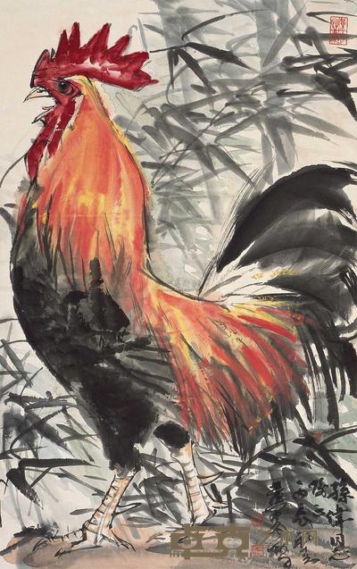 黄胄 1976年作 雄鸡报晓 立轴 69.5×43.5cm