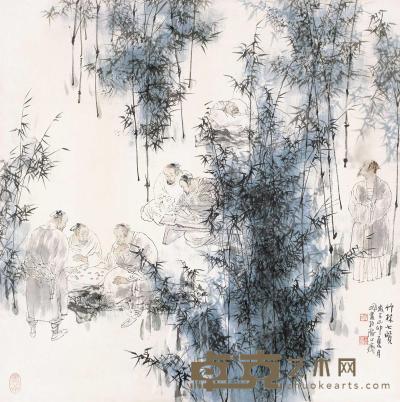 王明明 1999年作 竹林七贤 镜片 68×68cm