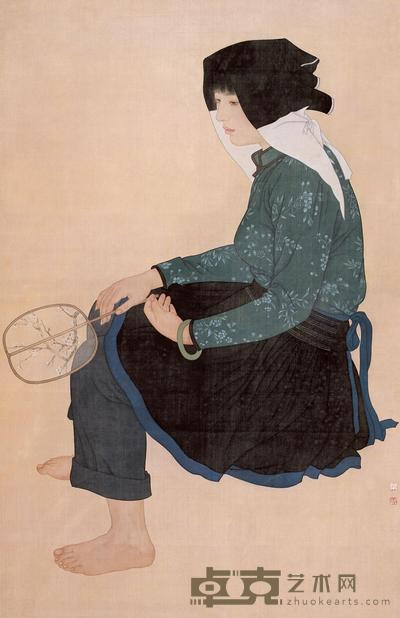 叶华 工笔人物 镜片 132×85cm