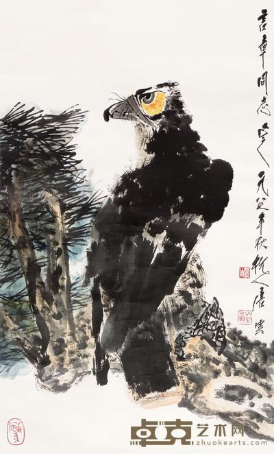 唐云 1987年作 鹰 镜片 95×57.5cm