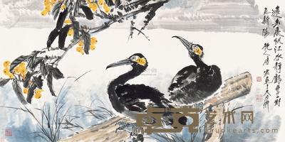 唐云 枇耙鸬鹚 镜片 68×137cm
