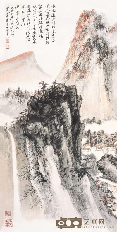慕凌飞 1949年作 慈光寺小景 镜片 64×31cm