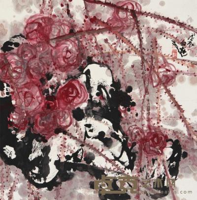 江文湛 红玫瑰 镜片 69×68.5cm