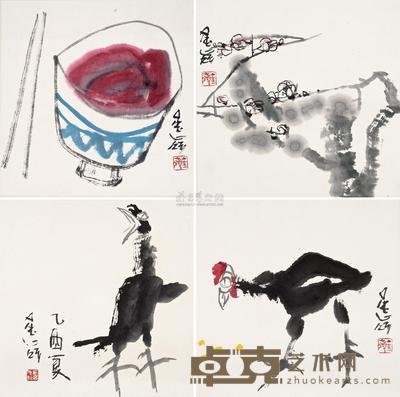 王金岭 小品 (四帧) 镜片 34×34.5cm×4