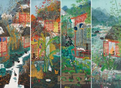 方向 香飘四季 镜心 100×34cm×4