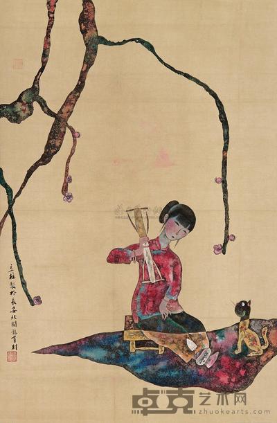 张立柱 纺线 立轴 82.5×54cm
