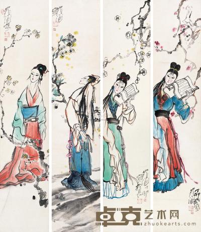 晁海 人物 四屏镜片 98×20.5cm×4
