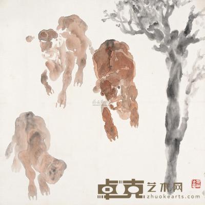 晁海 三牛图 镜片 68.5×68.5cm