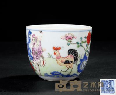 清乾隆 粉彩人物诗文鸡缸杯 直径6.5cm