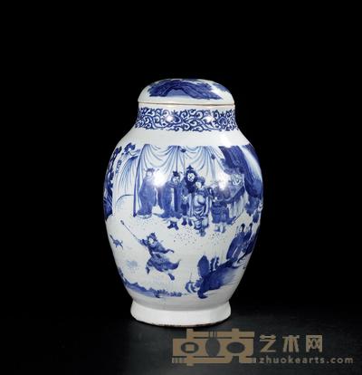 明 青花人物莲子罐 高35cm