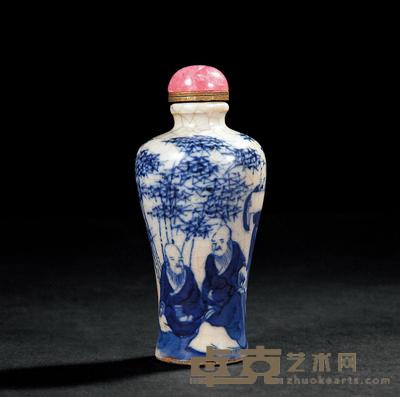 清 青花竹林七贤烟壶 高6.8cm