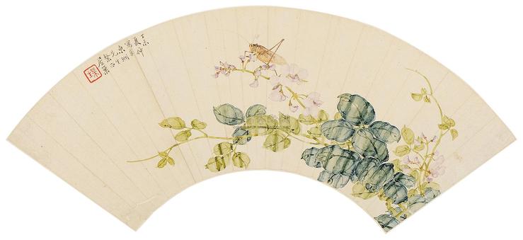 居巢 丁未（1847年）作 豆花草虫 扇面