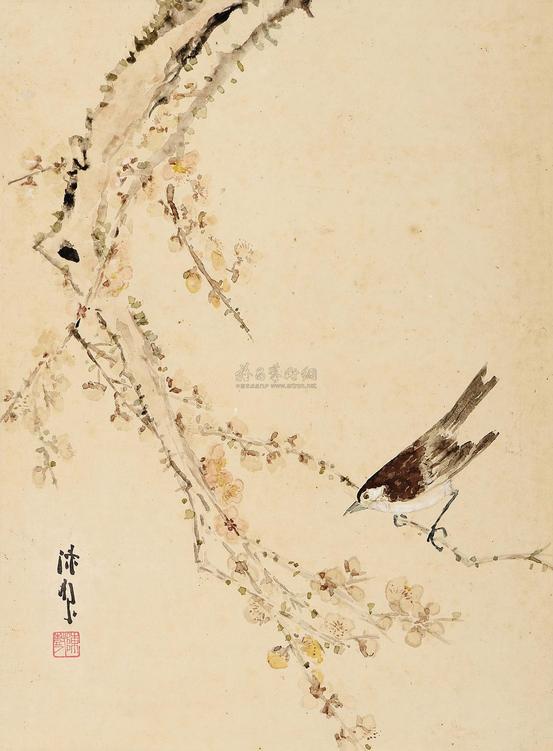 陈树人 腊梅小鸟 立轴