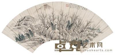 吴湖帆 1936年作 仿古山水 扇面片 17.5×51cm