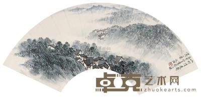 宋文治 1990年作 山村清远图 扇面片 18.5×55cm