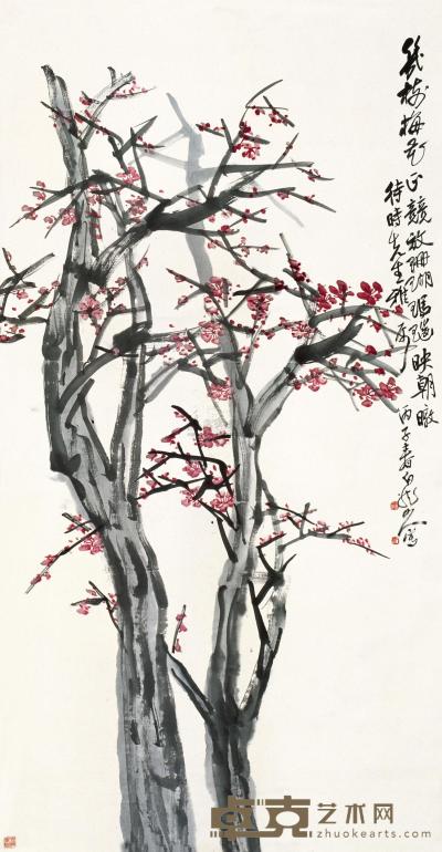 王震 1936年作 梅花 立轴 145×75cm