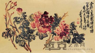 吴昌硕 1920年作 牡丹 横幅镜心 86×48cm