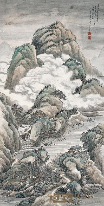 姜筠 1912年作 云山行旅 立轴 133×66.5cm