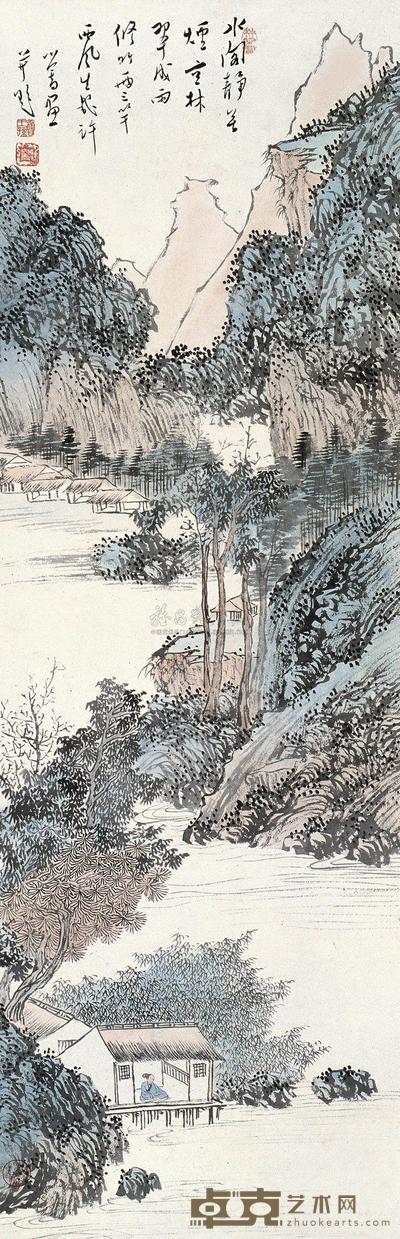 溥儒 水阁寒林图 立轴 98×31.5cm