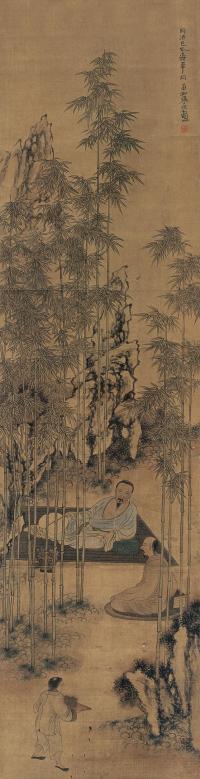 张士保 1869年作 竹荫高士 立轴