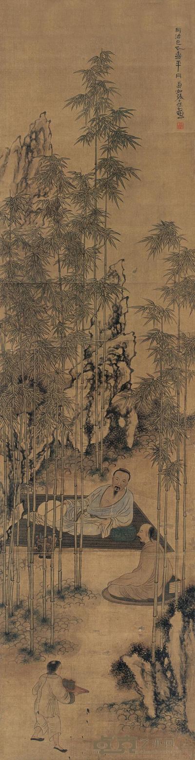 张士保 1869年作 竹荫高士 立轴 162×42cm