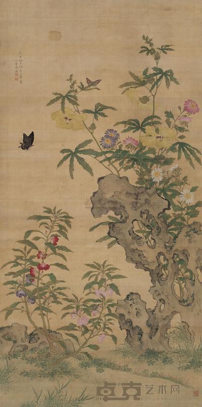 马荃 1738年作 花卉 立轴 134×66cm