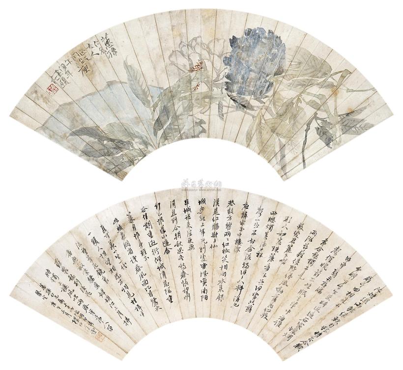 任颐 张伯润 1870年作 花卉·行书 立轴（双挖）