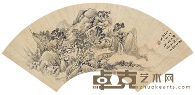 张熊 1882年作 山水 扇面片 18.5×51.5cm