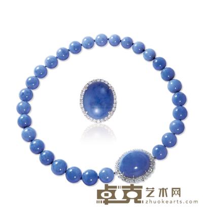 天然紫罗兰翡翠玉珠项链（30粒）/戒指套装 