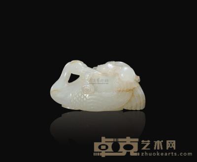 清中期 白玉鹤寿坠 长5.5cm