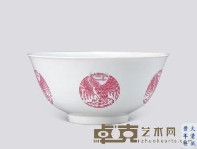 清咸丰 白釉胭脂料团凤碗 直径14.7cm