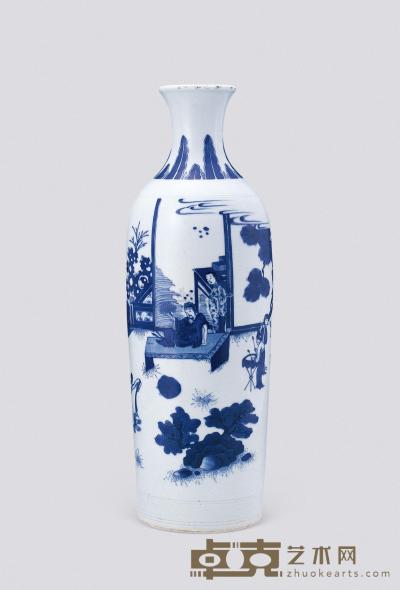 清初 青花人物瓶 高45.5cm