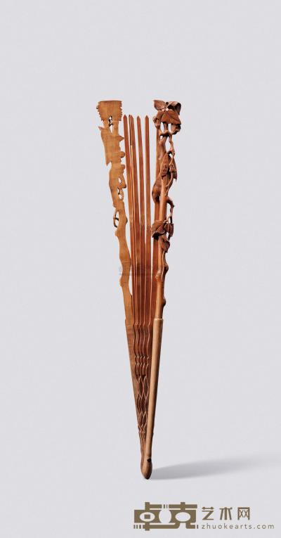 清中期 黄杨木雕蔬果扇骨 长31cm